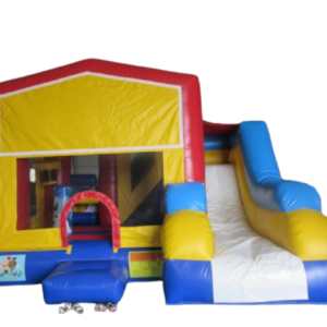 Banner combo jumping castle with no banner yellow ,red, blue and white slide