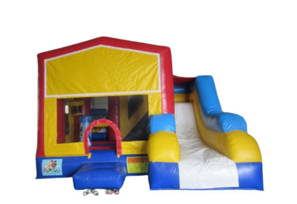 Banner combo jumping castle with no banner yellow ,red, blue and white slide