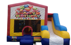 Banner combo jumping castle. Happy Birthday Yellow, Red, Blue and White