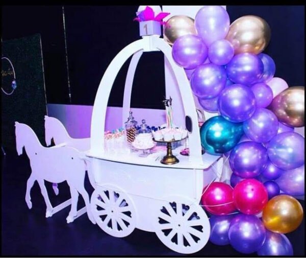 Horse and carriage candy cart with decorations balloons